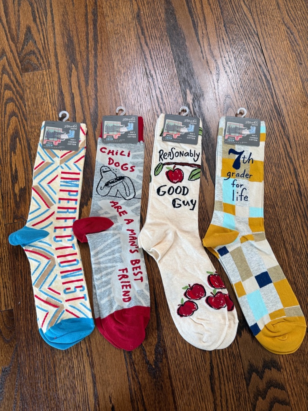 B39 Blue Q Socks Men’s 7-12 Novelty Crew Socks - Blue, Red, Beige, Yellow